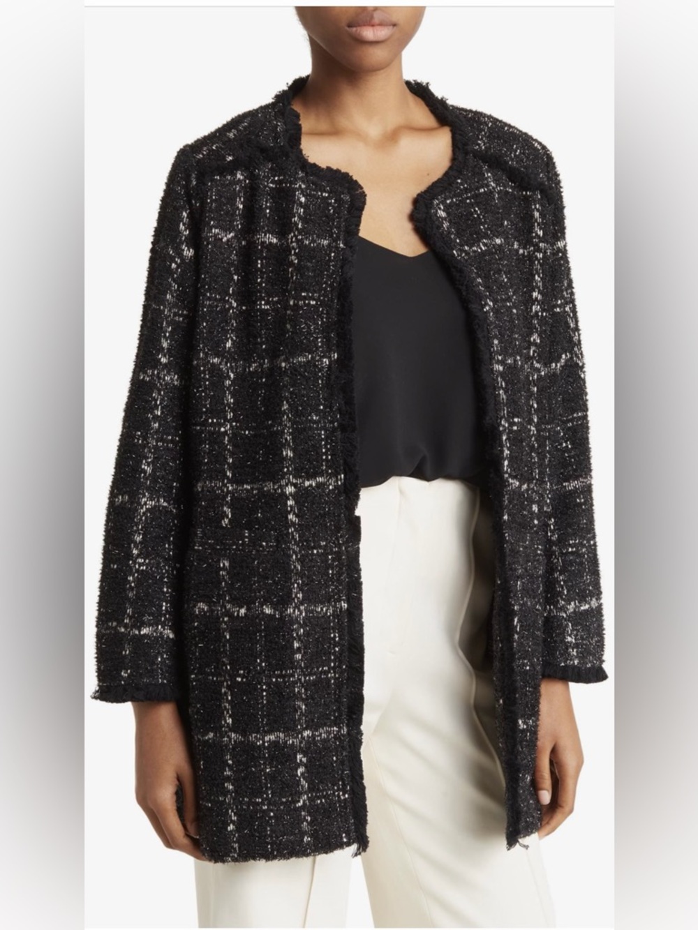 Adrianna Papell Metallic Tweed Open Front Jacket Size Medium NWT